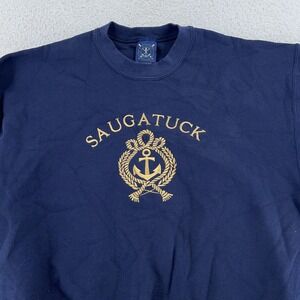 Vtg Saugatuck Michigan Sweatshirt M/L Navy Blue Anchor Embroidered USA